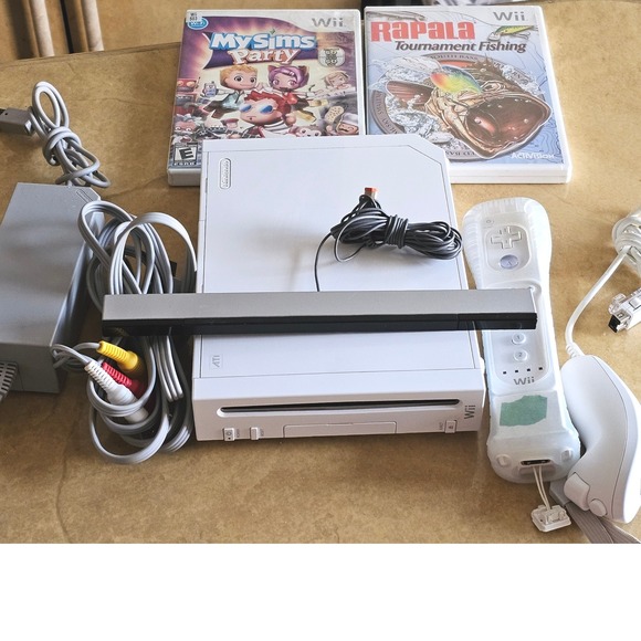Nintendo Other - Nintendo Wii Console RVL-001 White Bundle with 2 Games Remote Nunchuk Cables